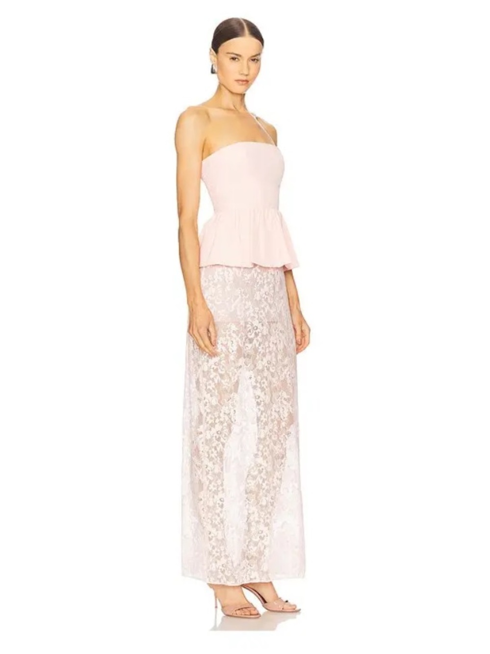 Amanda Uprichard Cherise Lace Skirt Peplum Maxi Dress in Mochi Pink Size Medium - Picture 4 of 12